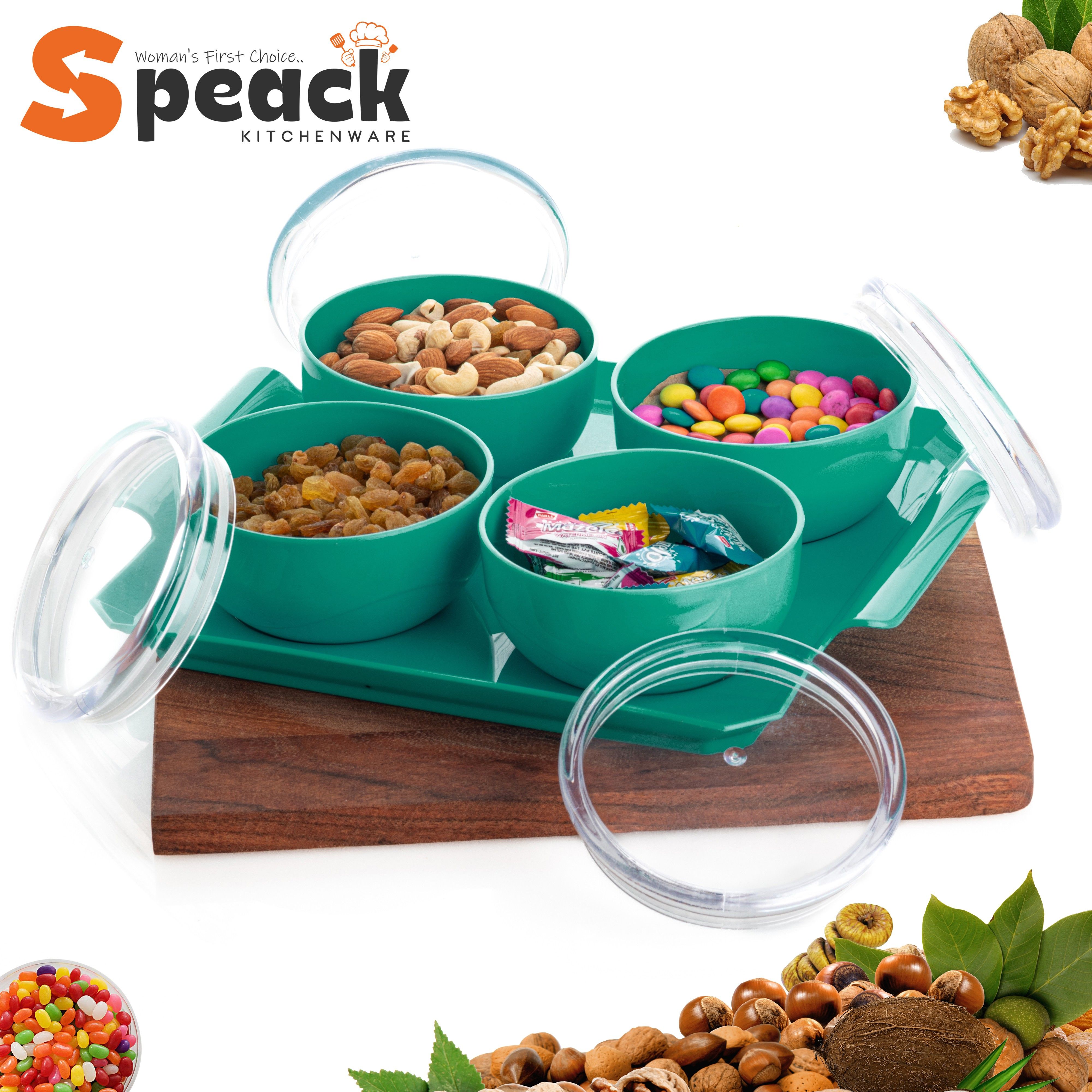 Woman's 1st Choice Serving Set | Bowl | Bowl Set With Tray And Airtight Lid Bowl, Tray, Container Serving Set