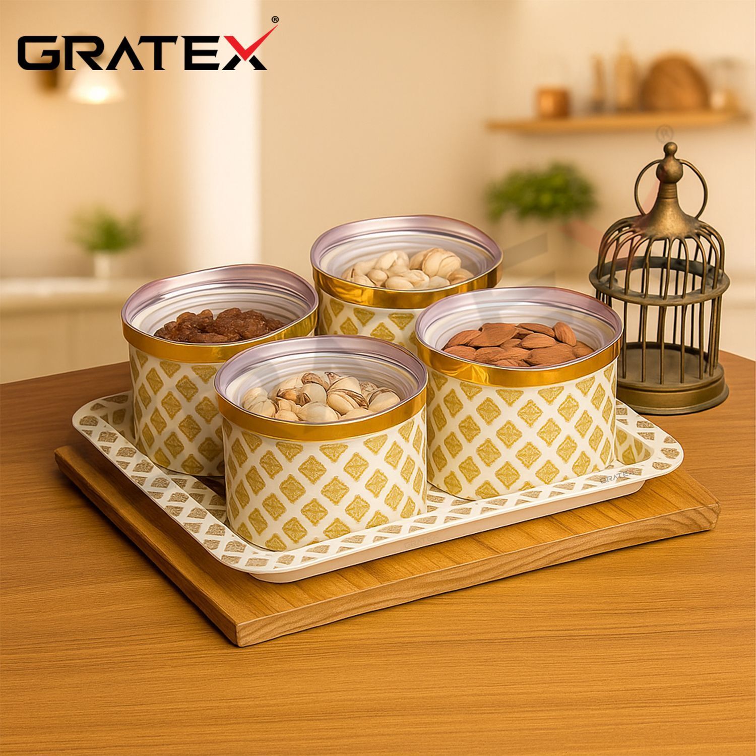 Round Printed Dry Fruit Container Set with Serving Tray Chip & Dip Tray Serving Set-image-25