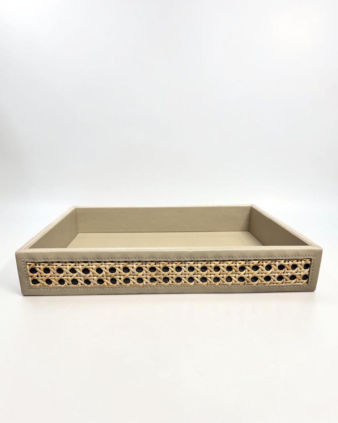 Vegan Leather Rattan Cane Serving Tray Tray Serving Set-image-4
