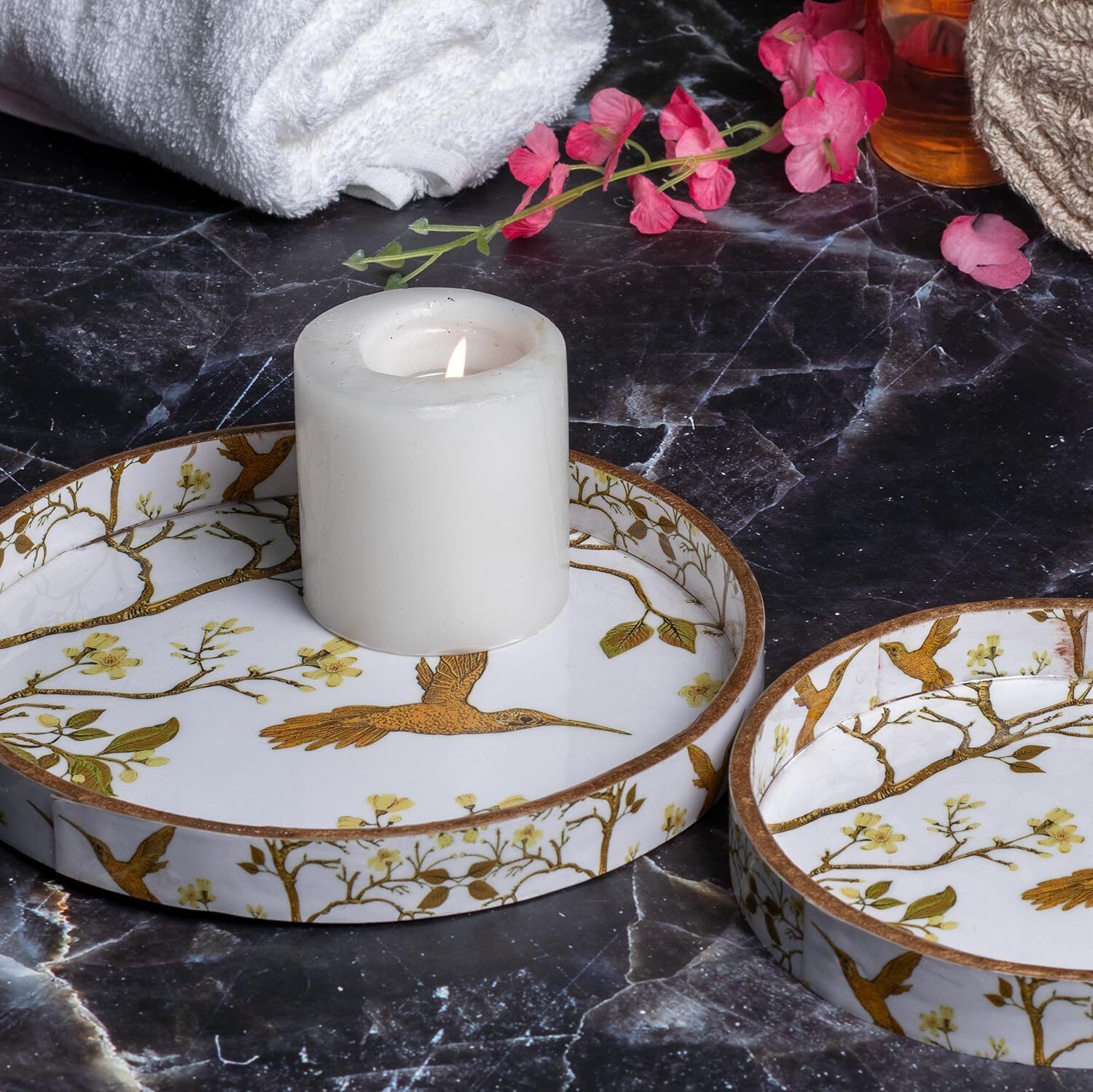 MDF Round Wooden Enamel Coated Serving Tray Set of 2 for Kitchen(7x7 &9x9 inche) Tray-image-42