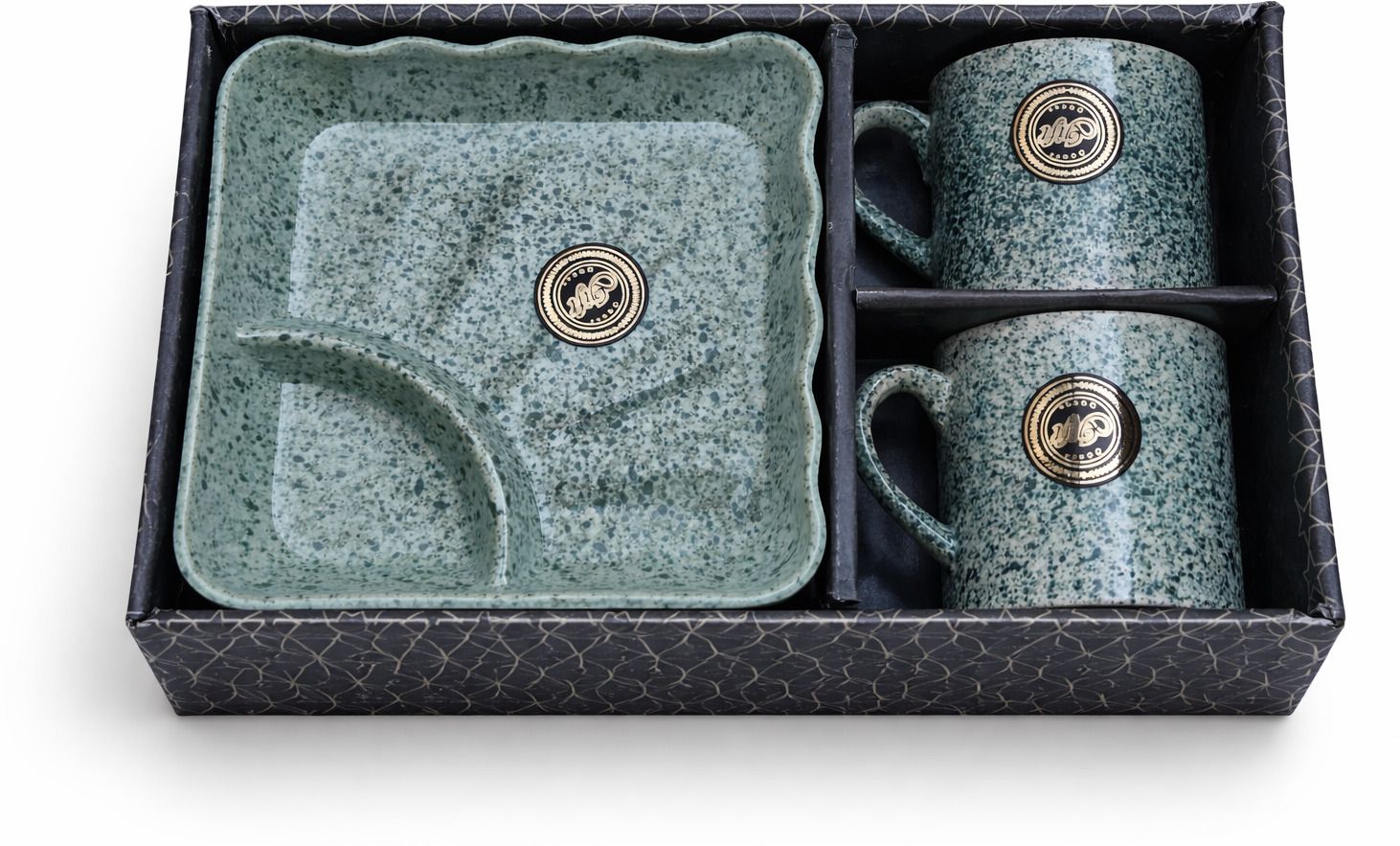 Tea Coffee Mug with Snack Plate Set, 2 Cups & Section Serving Tray Gift Set Chip & Dip Tray-image-39