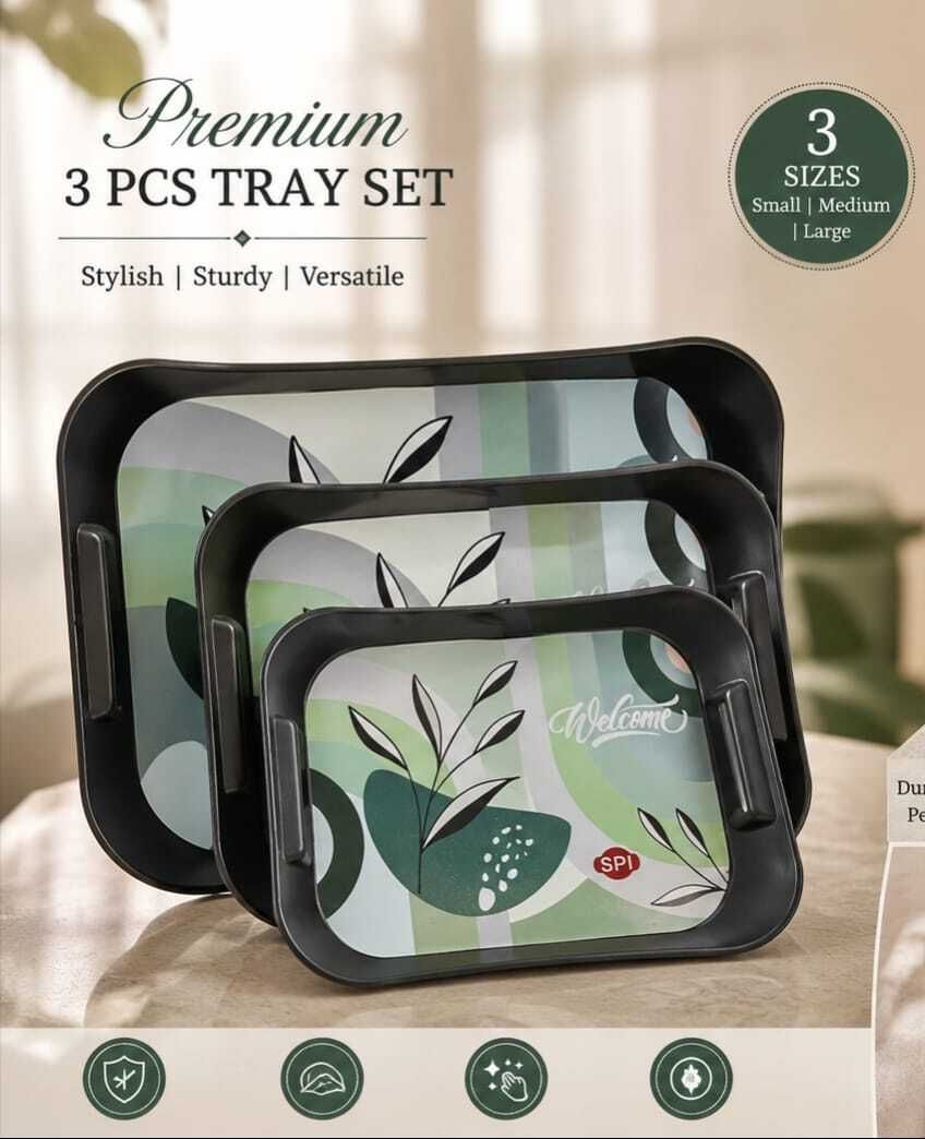 shree ganesh plastic PREMIUM 3 PCS DESIGNER TRAY SET Tray Serving Set-picture-27