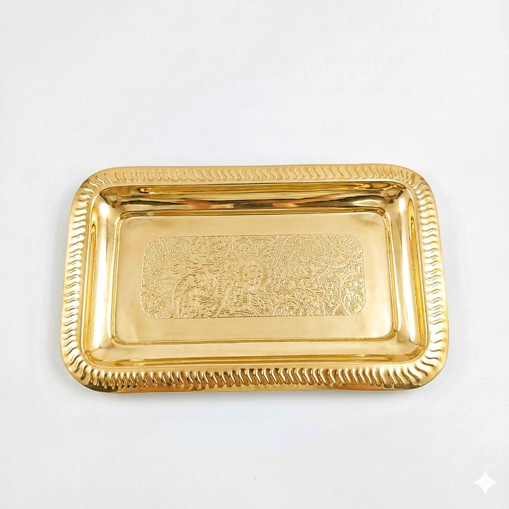 Rectangular Tray Floral Engraving Wavy Border Ideal for Gifting and Home Decor Tray Serving Set-image-11