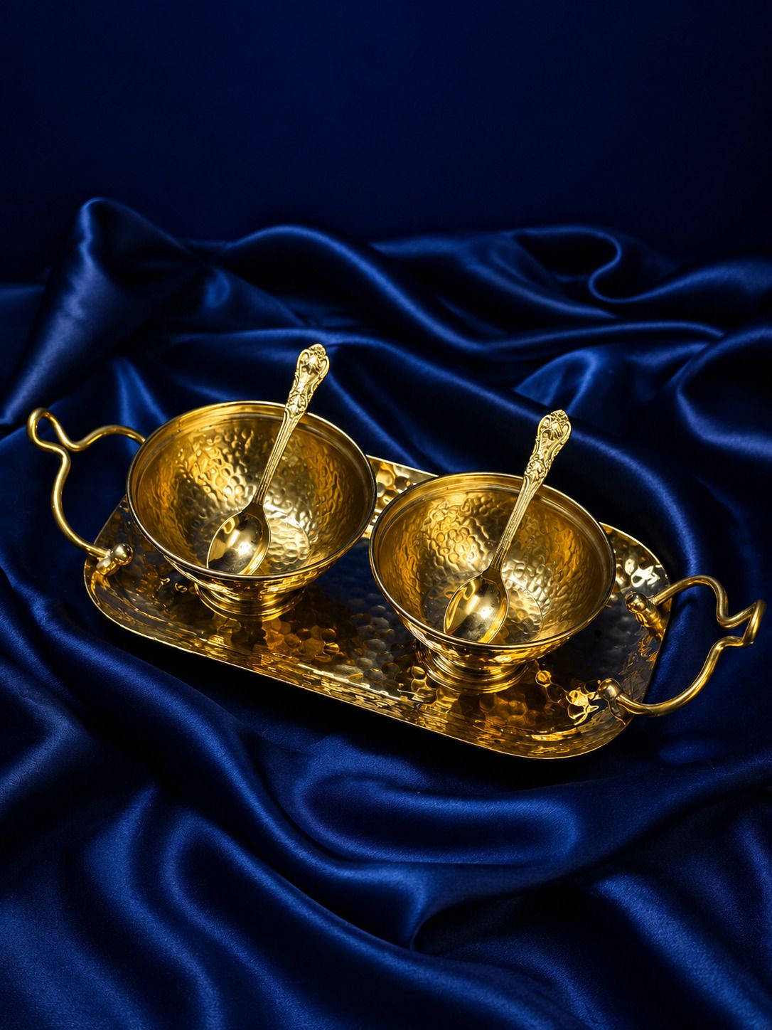 gharshobha Artisan Hammered Serving Set Spoon, Tray, Bowl Serving Set-picture-24