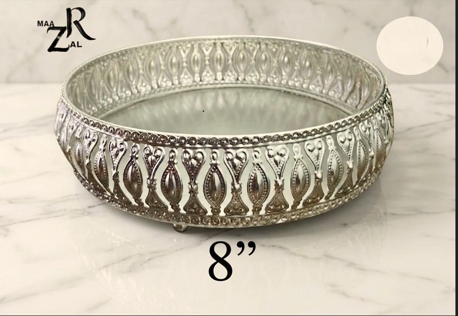 maarzal 8 Inch Silver Finish Decorative Serving Tray Metal Dry Fruit Plate Tray Serving Set-picture-31