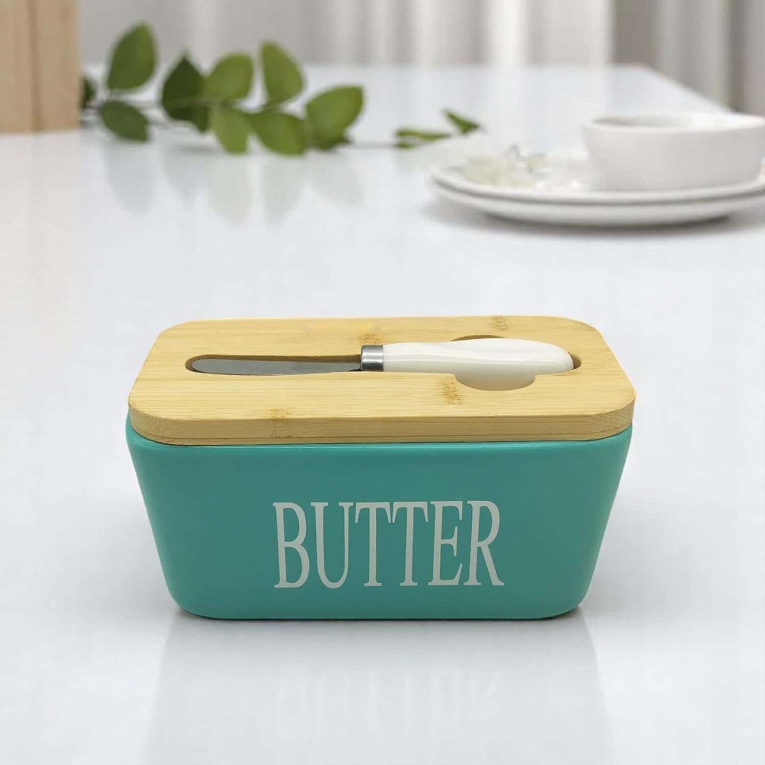 Large Ceramic Butter Box with Wooden Lid & Knife | Butter Storage Container | Butter Dish Serving Set-image-34