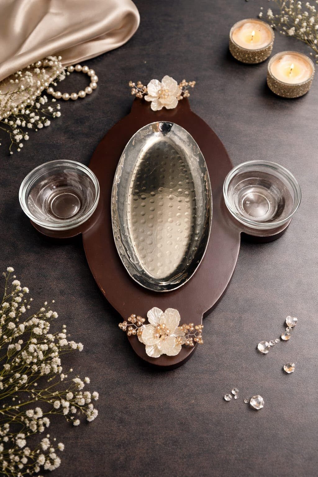 cocktail Stainless Steel Oval Bat Platter with 2 Dip Bowls, Mirror Finish, 8x8 Inch Plate, Tray, Bowl Serving Set-picture-10