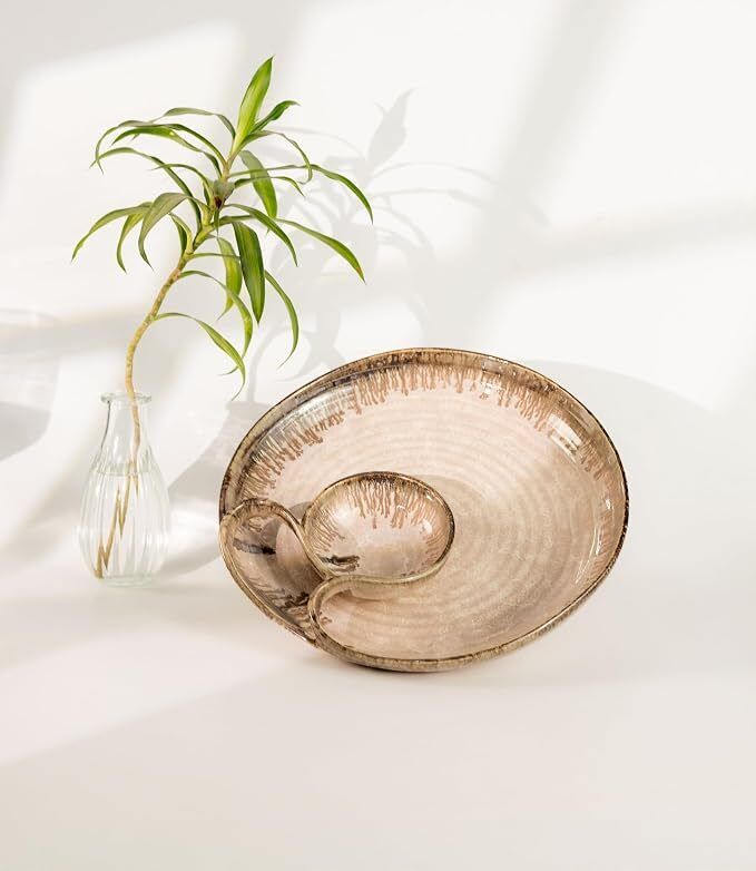 Handcrafted Ceramic Chip & Dip Serving Platter, Lavender - Snack Set Tray Serving Set-image-7