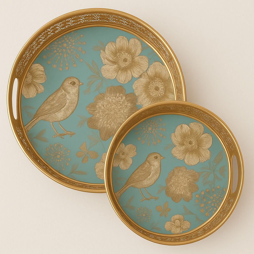 everything export Everything Export, Serving Tray, Bird Design, Coffee & Tea Serving (Set of 2) Tray Serving Set-picture-26