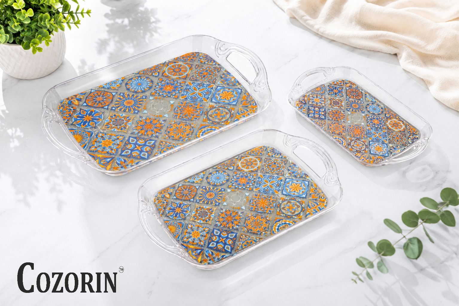 Modern Plastic Serving Tray Set of 3, Small, Medium & Large Tray Serving Set-image-14