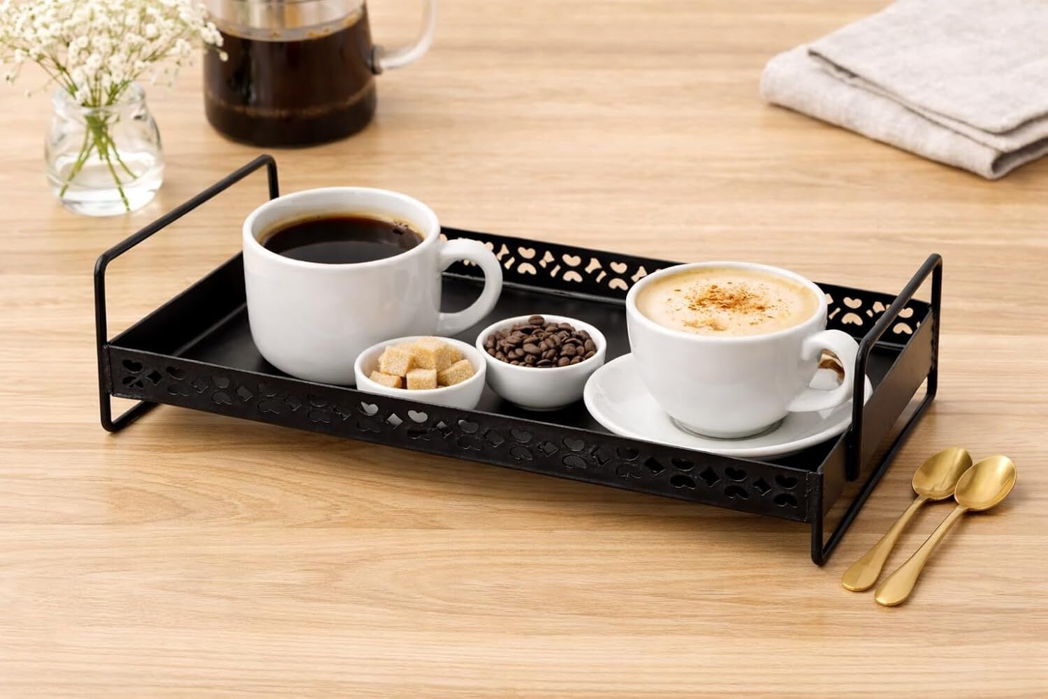 Metal Tray Serving Tray with Handles for Kitchen, Dining, Coffee Table Tray Serving Set-image-7