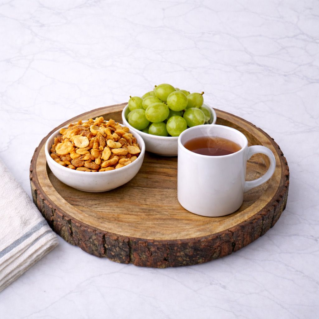 wooden Serving Tray round | Multipurpose tray | Antique 1 Tray For kitchen Glass Tray Set