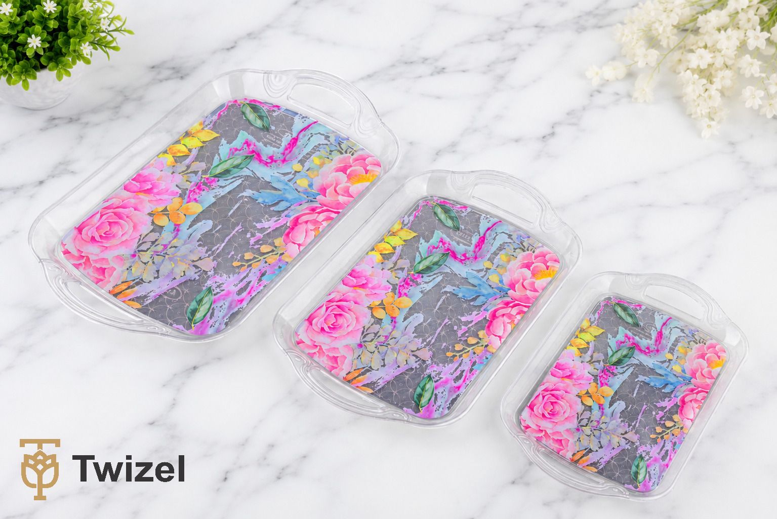 Modern Plastic Serving Tray Set of 3, Small, Medium & Large Tray Serving Set-image-1