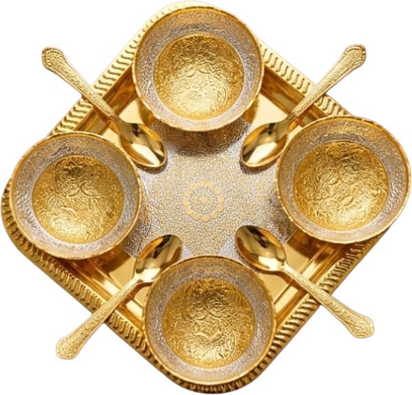 Kettc German Silver Gold Plated Dry Fruit Bowl Set With Tray And Spoon Bowl, Spoon, Tray Serving Set-picture-28