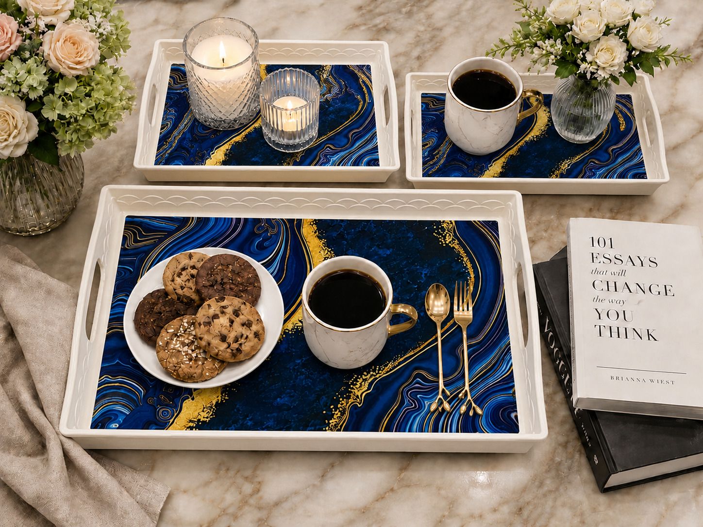 ashlas 3 Pcs Plastic Serving Tray Set with Handle for Snacks, Breakfast & Serving Tray Serving Set-picture-48