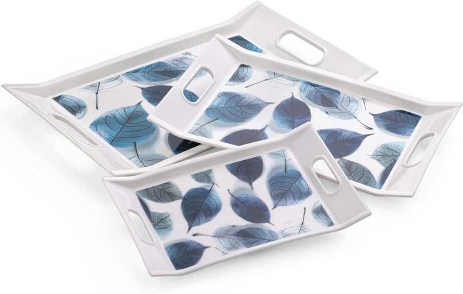 Melamine Serving Tray Set with Handles | Leaf Print Tray Serving Set-image-31