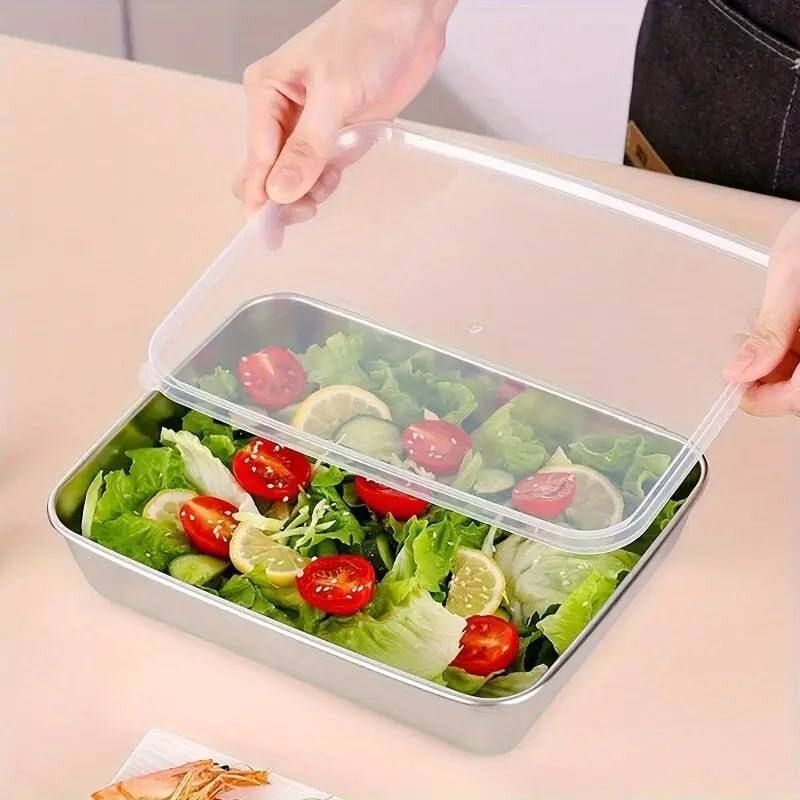 ridhhu mart Stainless Steel Square Plate with Lid,Stainless Steel Tray, Food Containers Tray Serving Set-picture-14