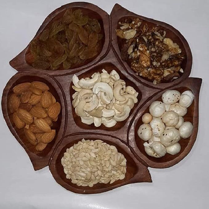 mtiban Wooden Dry Fruit Platter/ Serving Plate/Dry Fruits/Wood Leaf Design Snack Tray Tray Serving Set-picture-14