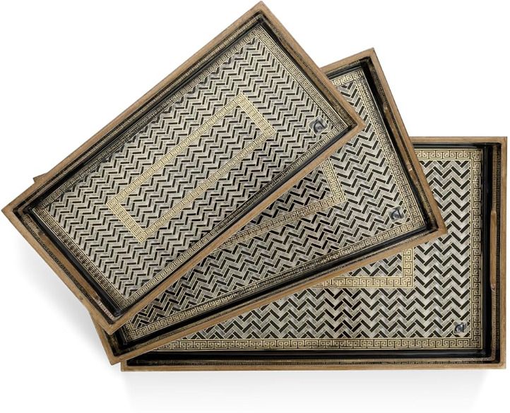 Wooden Tray – Gold Engraved, Enamel Coated, Waterproof Rectangular Serving Tray Tray Serving Set-image-17