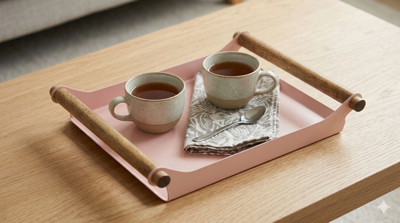 Designer Metal Serving Tray with Wooden Handles for Coffee Table and Countertop Tray Serving Set-image-15