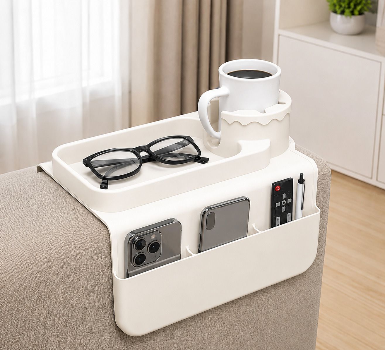aastik Silicone Sofa Armrest Cup Holder Organizer with Phone & Remote Tray Tray Serving Set-picture-31