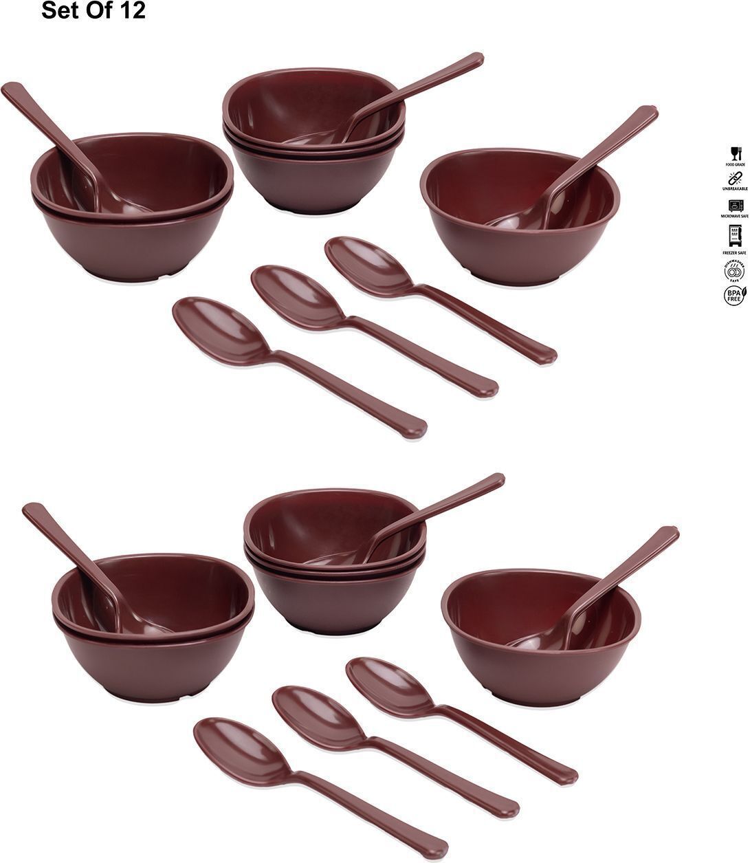 gulaab by gpe Brown 15 cm Spoon with 11 cm 450 ml (12+12) Plastic Bowl Serving Set-picture-15