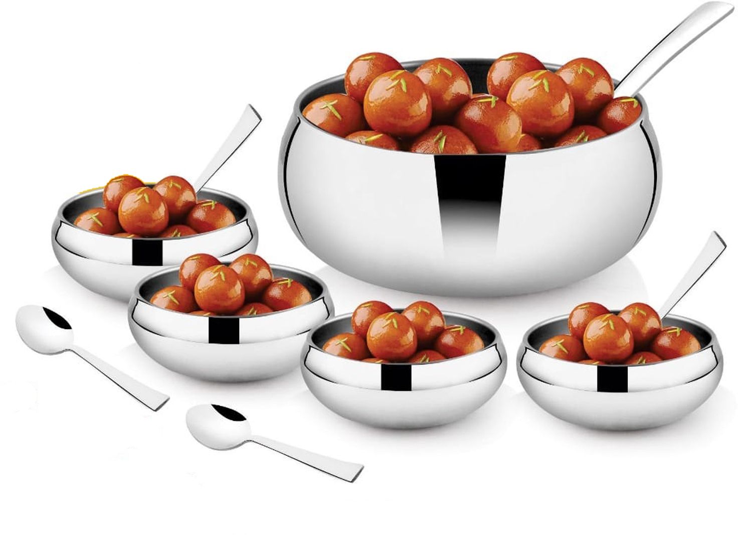 Pudding Set Stainless Steel Serving Set, Serving Bowls with spoons Bowl, Spoon Serving Set-image-14