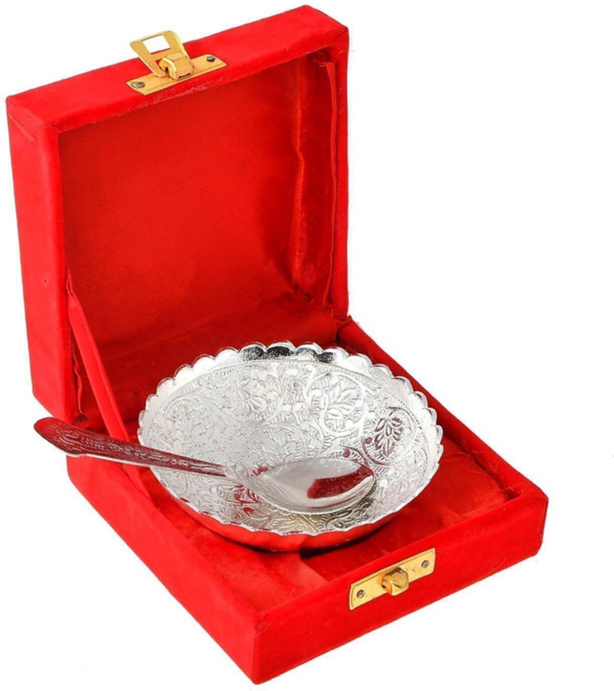 Silver Plated Bowl and Spoon Serving Set with Gift Box Bowl, Spoon Serving Set-image-16