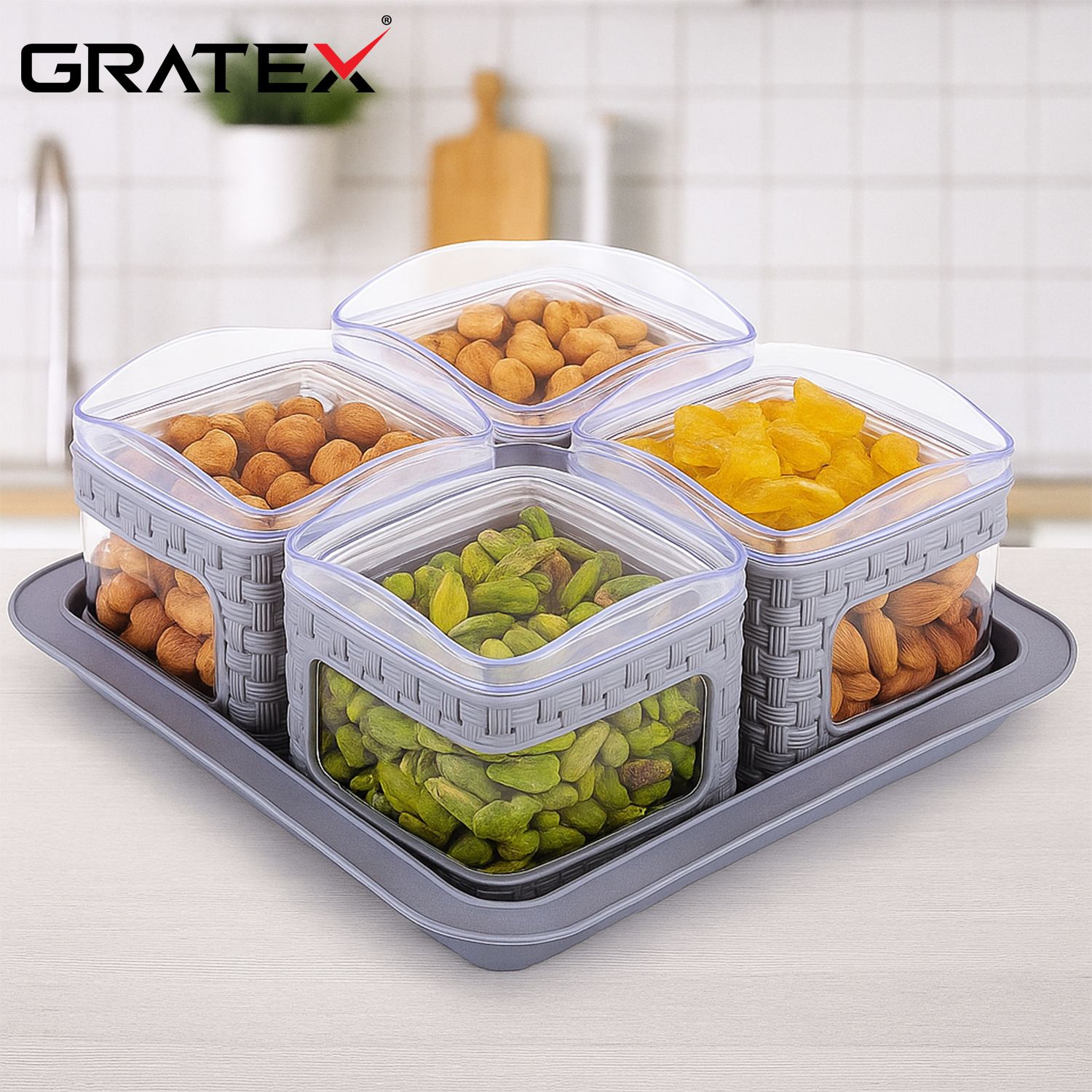 SUN SHINE SQUARE GREY 4PCS. SET Bowl, Tray Serving Set