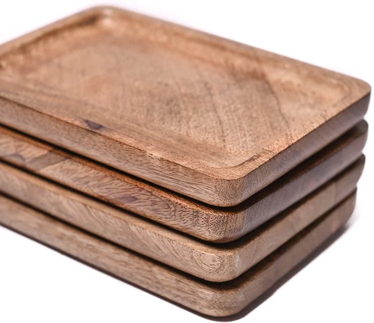 Premium Acacia Wood Rectangular Serving Tray with Rounded Corners Tray Serving Set-image-8