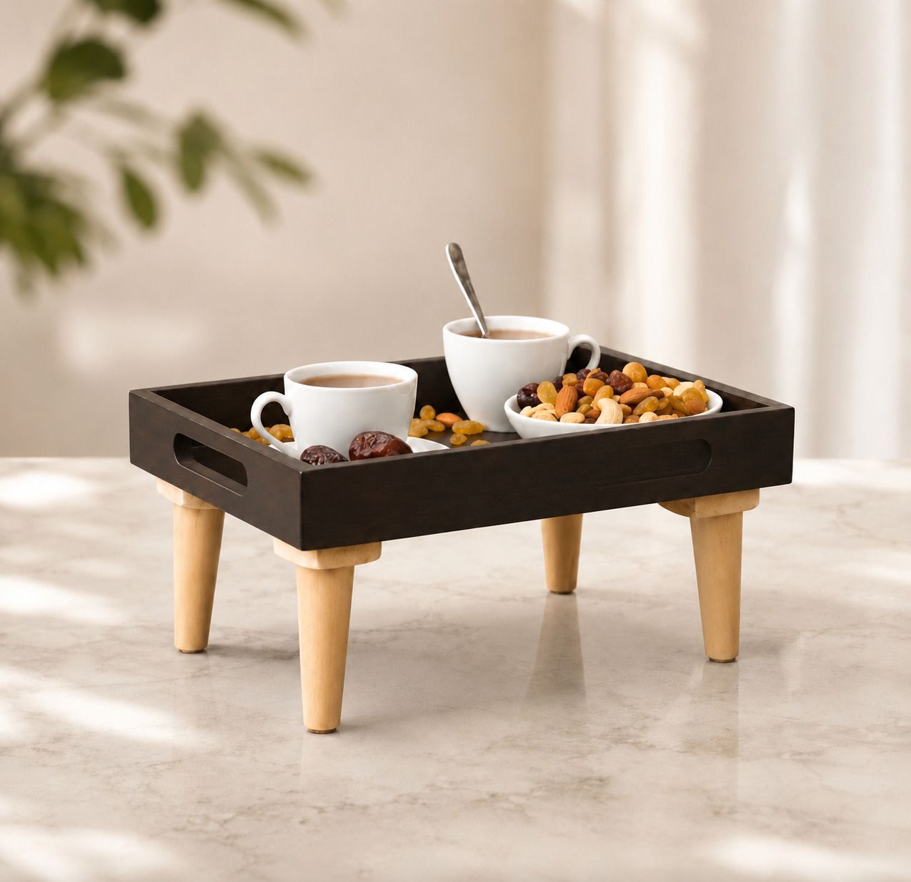 Wooden Serving Tray with Legs | Multipurpose Display & Breakfast Tray Tray Serving Set-image-7