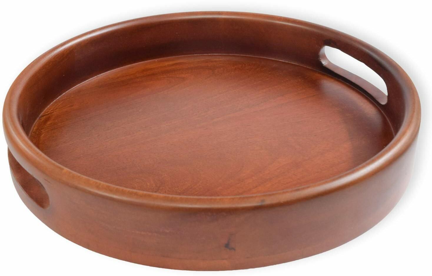 Wooden Round Handcraft Serving Multipurpose Tray for Kitchen (Dark Brown, 12 Inch) Tray-image-6