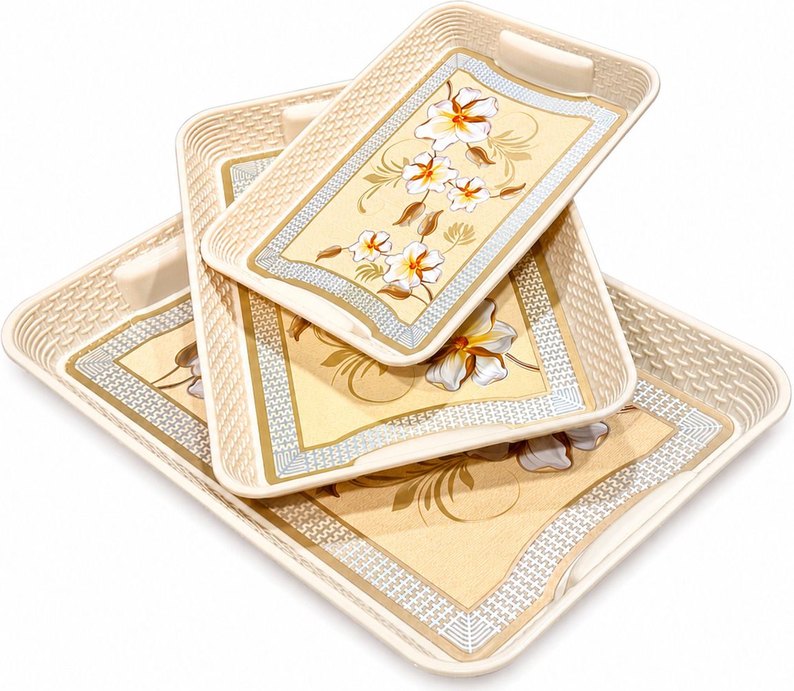 ashlas 3 Pcs Plastic Serving Tray Set with Handle Multipurpose Snacks Breakfast Tray Tray Serving Set-picture-15