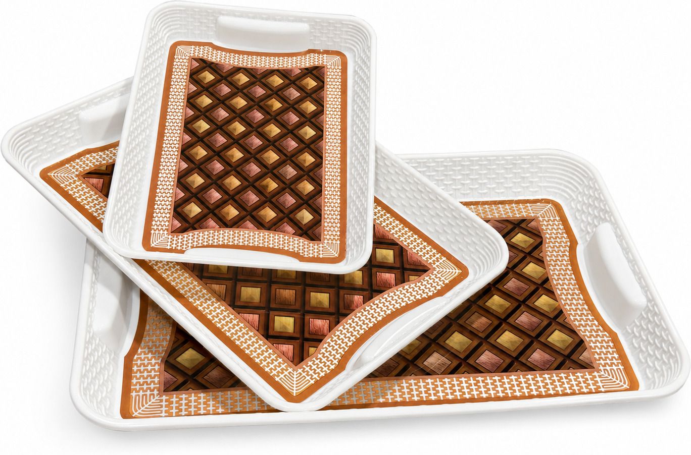 ashlas 3 Pcs Plastic Serving Tray Set with Handle for Snacks, Breakfast & Serving Tray Serving Set-picture-27