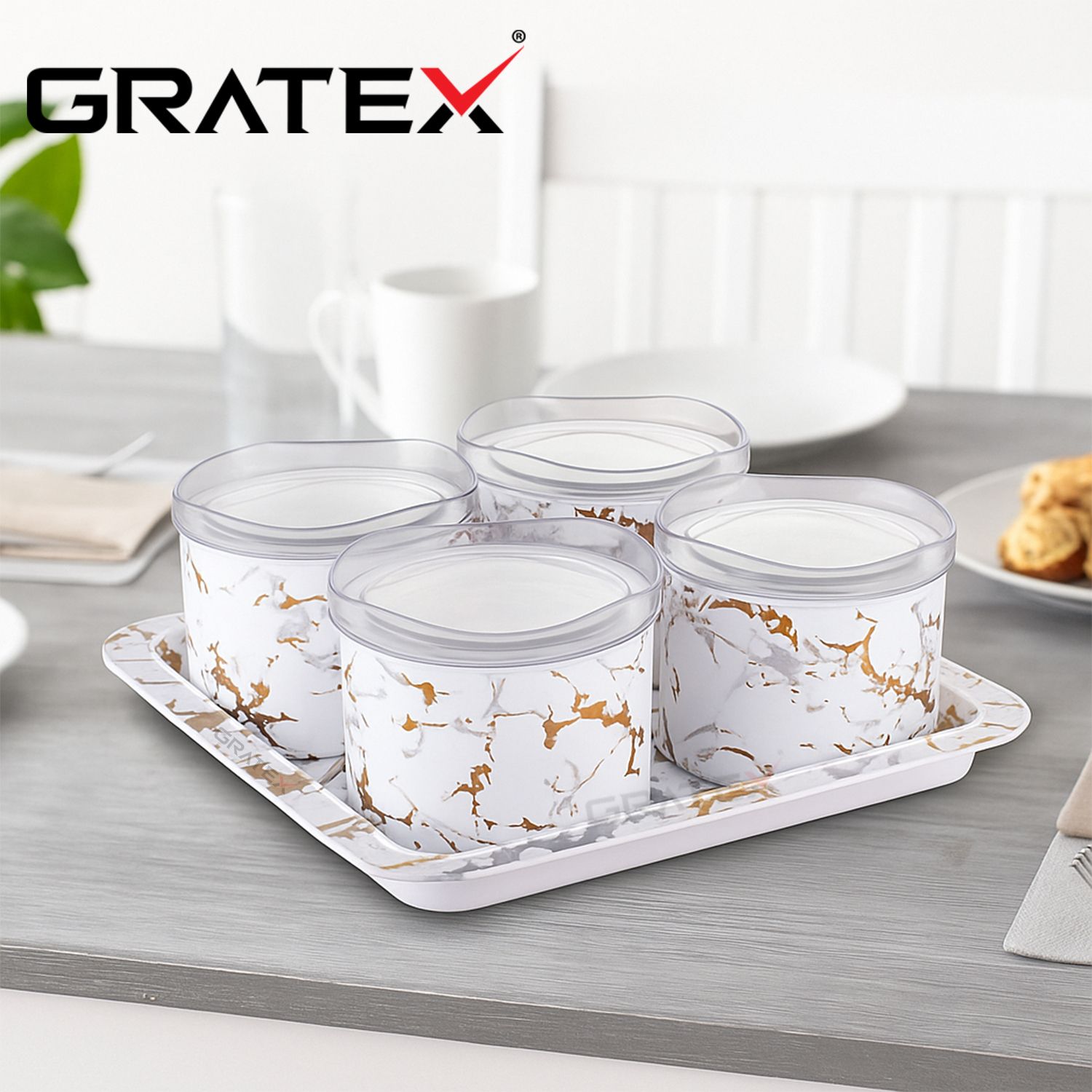 gratex CLASSY WAVES ROUND 4PCS. WHITE Bowl, Tray Serving Set-picture-19
