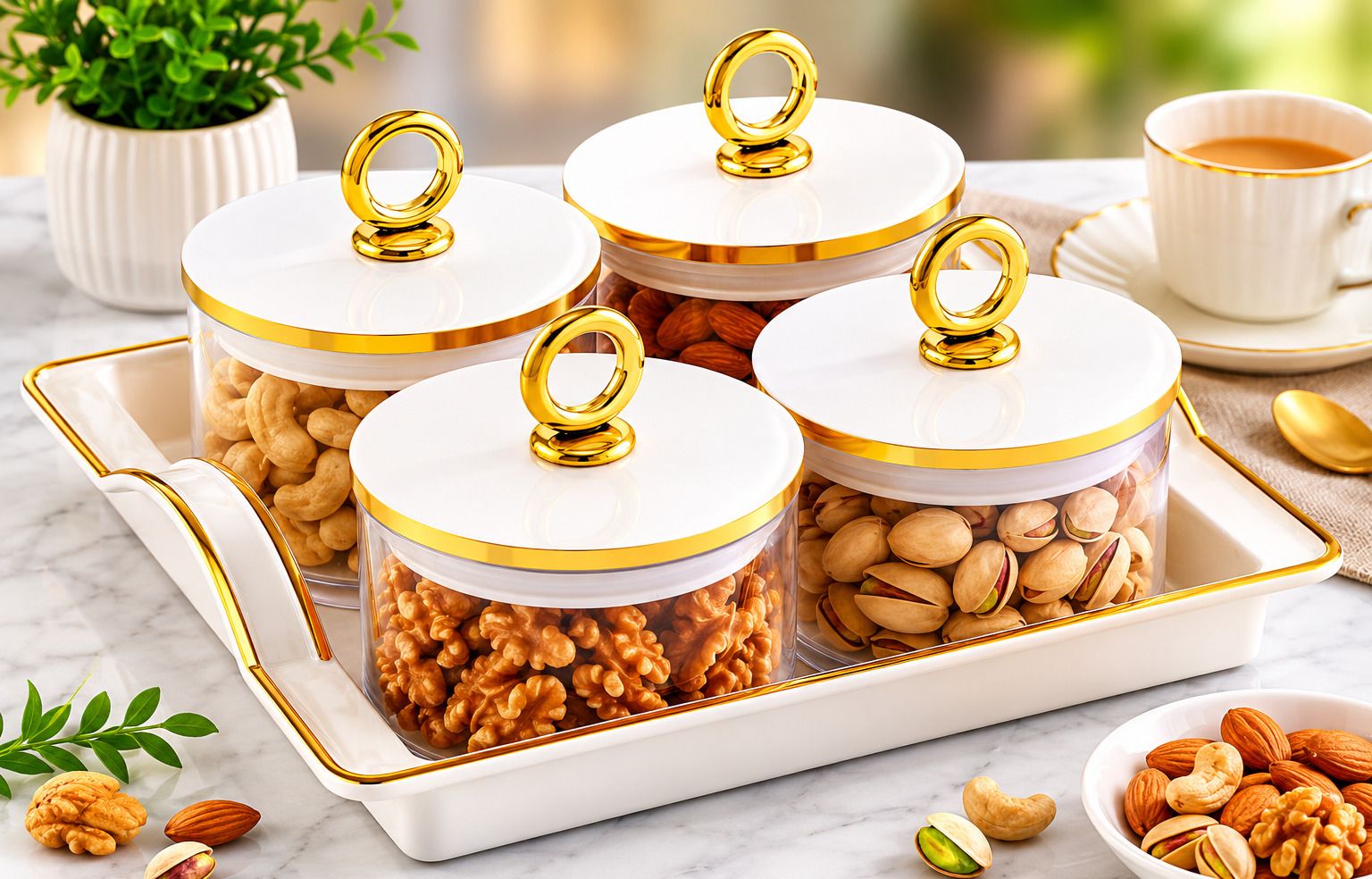 - Iconic 4 Multipurpose Set - 4 Inbuilt Bowls With Serving Tray - Silicon Ring Bowl, Tray Serving Set-image-19