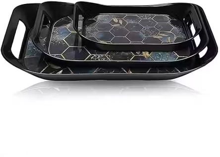premium Era Serving Tray Set of 3 Honeycomb Design Pure Melamine Tray Serving Set-image-45