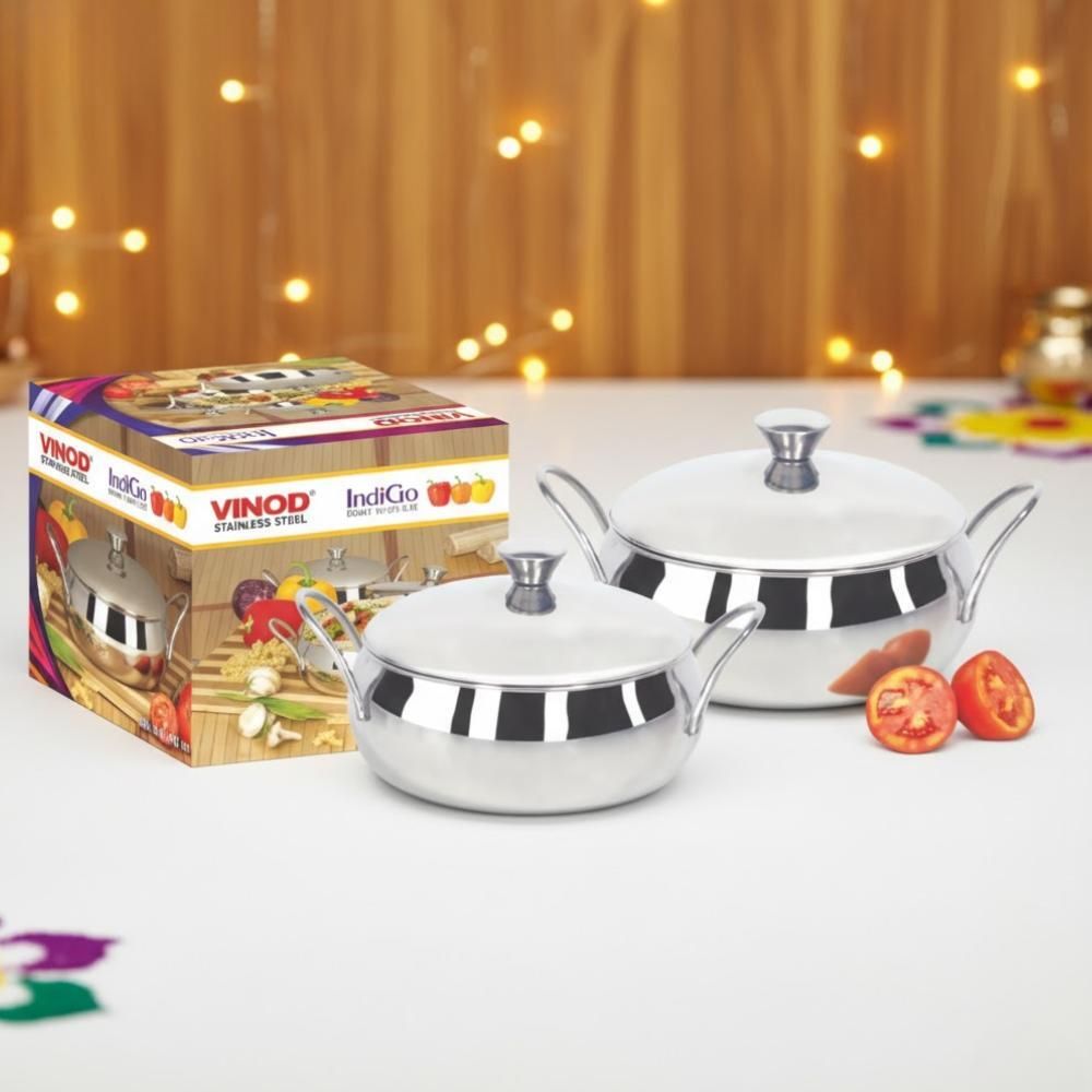 vinod Stainless Steel Indigo Serving Bowls with Handle - 2 Piece Set 900 ml ,1300 ml Bowl Serving Set-picture-16