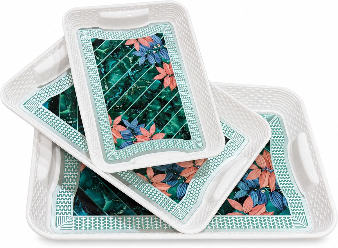 3 Pcs Plastic Serving Tray Set with Handle for Snacks, Breakfast & Serving Tray Serving Set-image-49