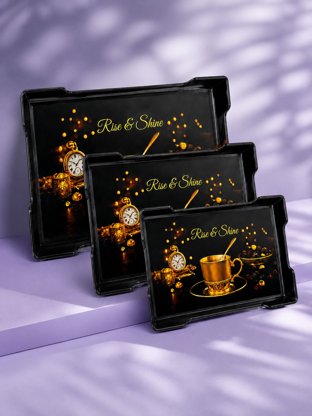 urbanplast Elegant Tea Coffee Snack Serving Tray Set of 3 Premium Plastic Design Tray Serving Set-picture-10