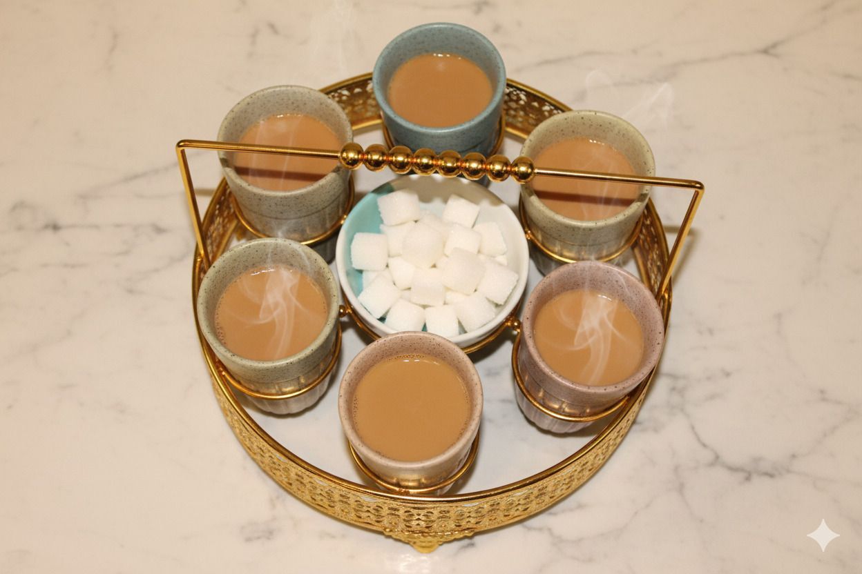the urban home Ceramic Tea Cup Set with Sugar Bowl & Golden Metal Stand (6 Cups + 1 Bowl) Tray Serving Set-picture-12