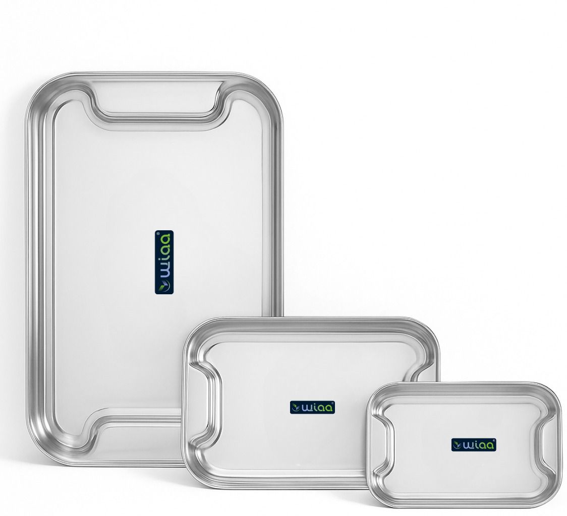 wiaa Stainless Steel Tray Set For Serving Tea Snacks Meal And More Tray Serving Set-picture-20