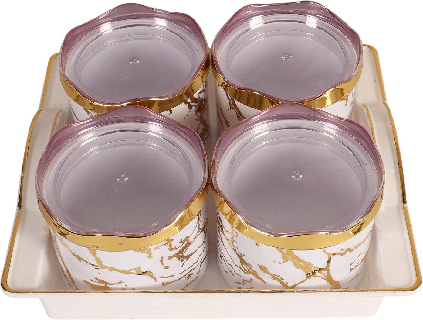 kuber industries 4 Containers&Tray Set|Unbreakable Plastic ServingTray,350 ml|White|with Airtight Container Serving Set-picture-22
