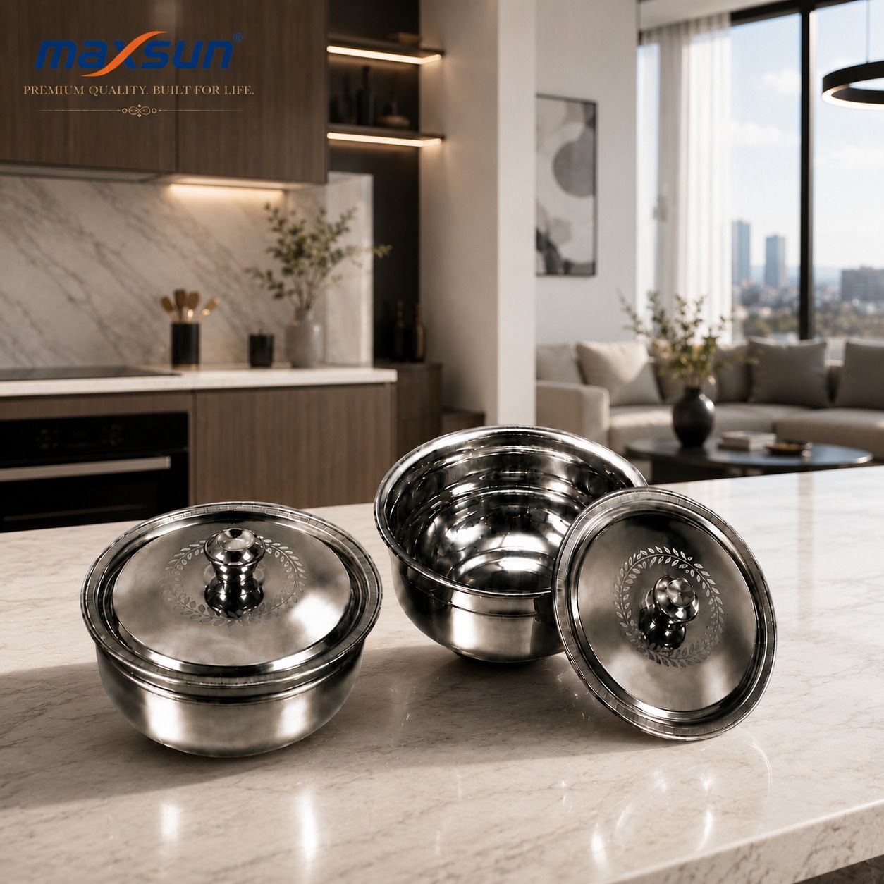 Mirror Finish Serving Bowl 500 ml Steel with Lid Premium Dining Use Container Serving Set-image-22