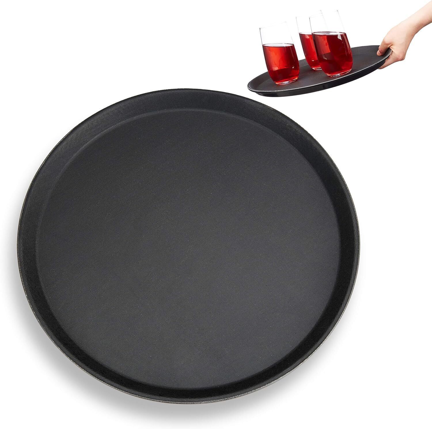 14"x14" Round Anti-Skid Serving Tray, Restaurant-Grade Non-Slip Surface Tray Serving Set-image-23