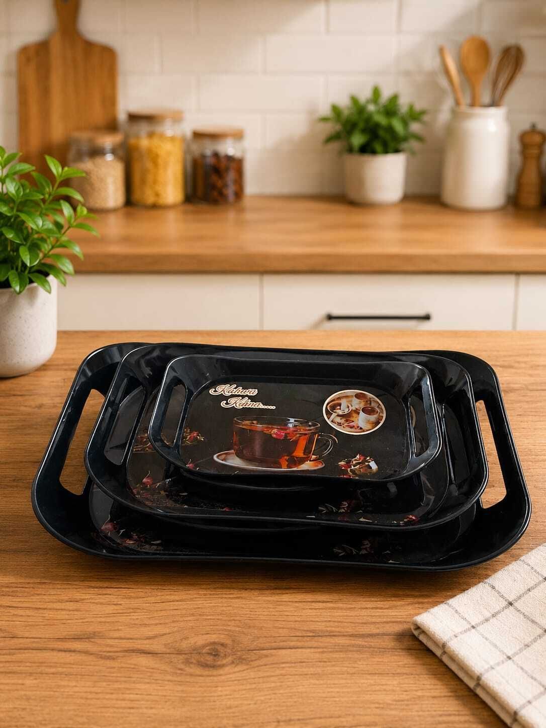 Premium Printed Plastic Serving Tray Set of 3 with Handles Tray Serving Set-image-41