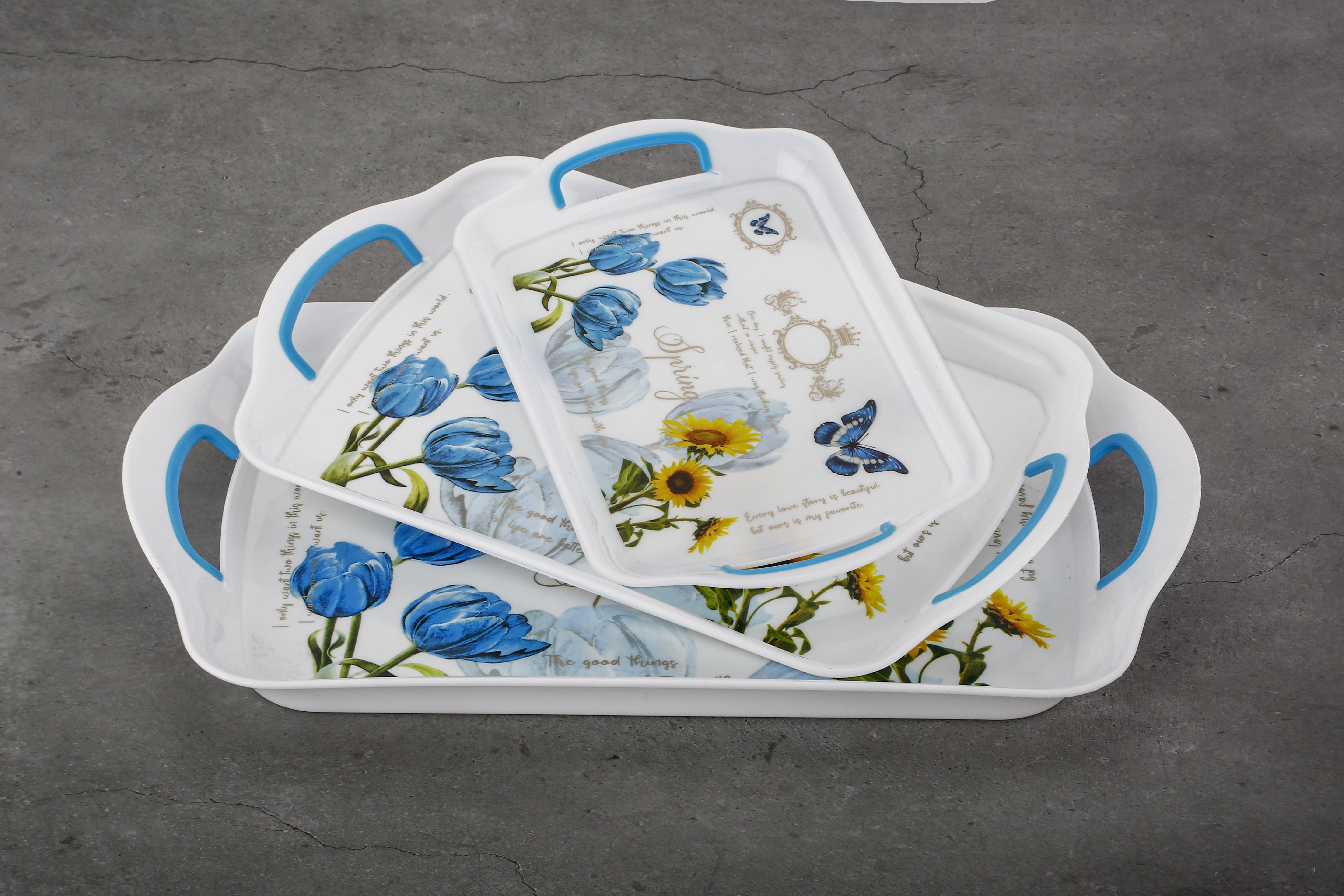 Plastic Printed Rectangular Serving Tray with Handle for Serving Tea & etc. Tray Serving Set-image-5