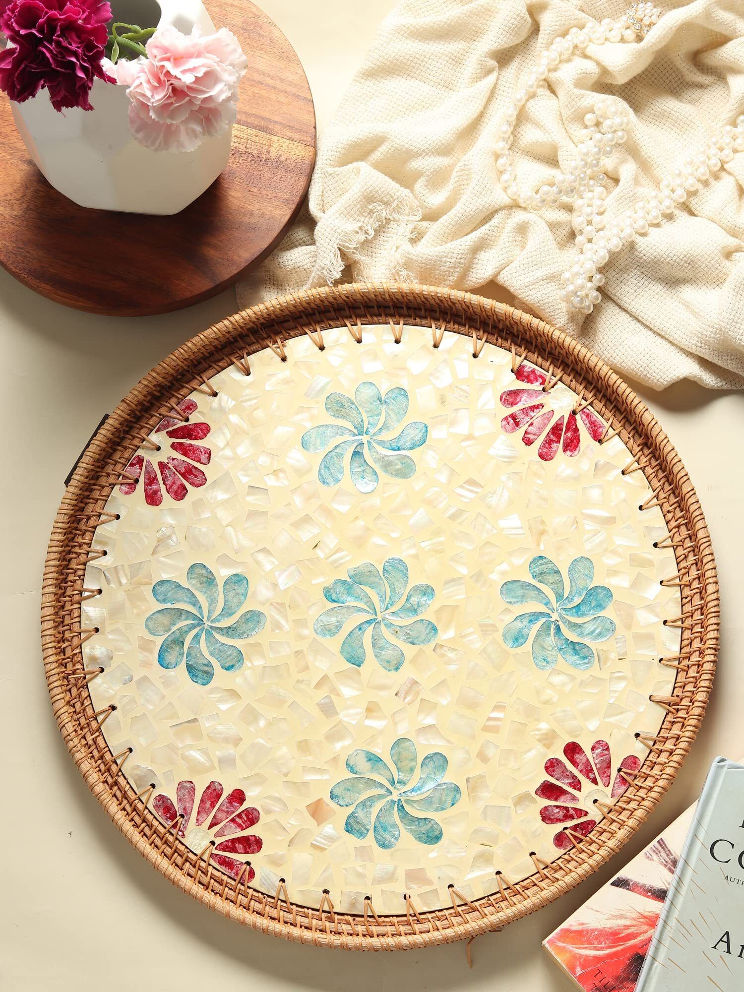 habere india Elegant Serving Tray Rattan Beige with Woven Texture for Decor and Hosting Tray Serving Set-picture-25