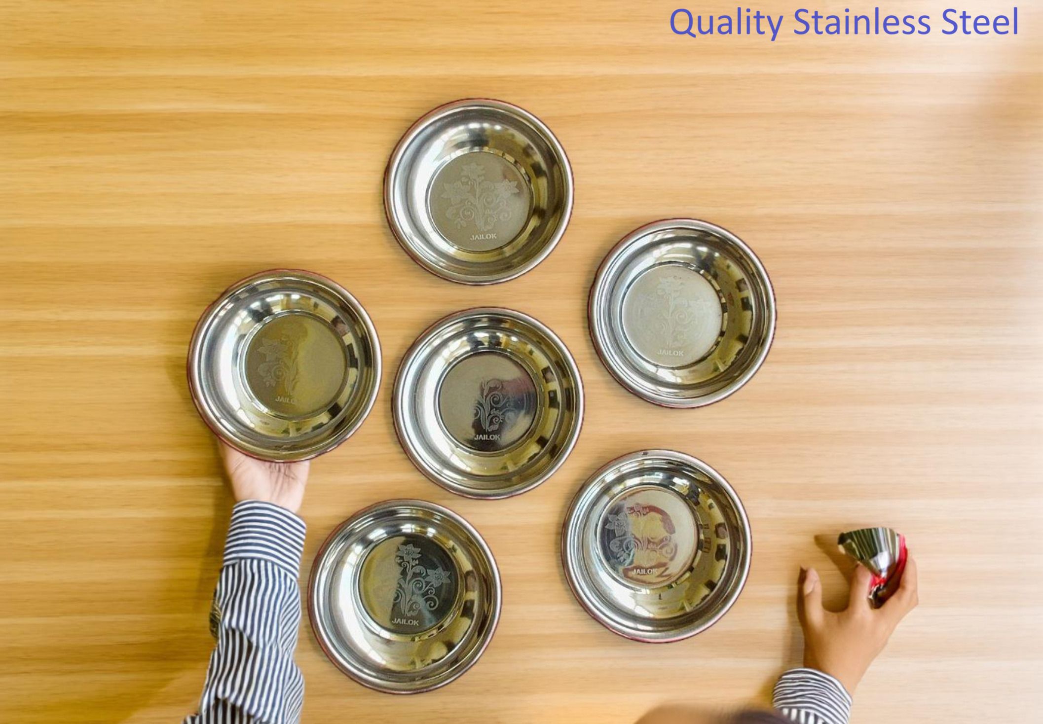 Stainless Steel Halwa Plate Set of 6 Plate Serving Set-image-30