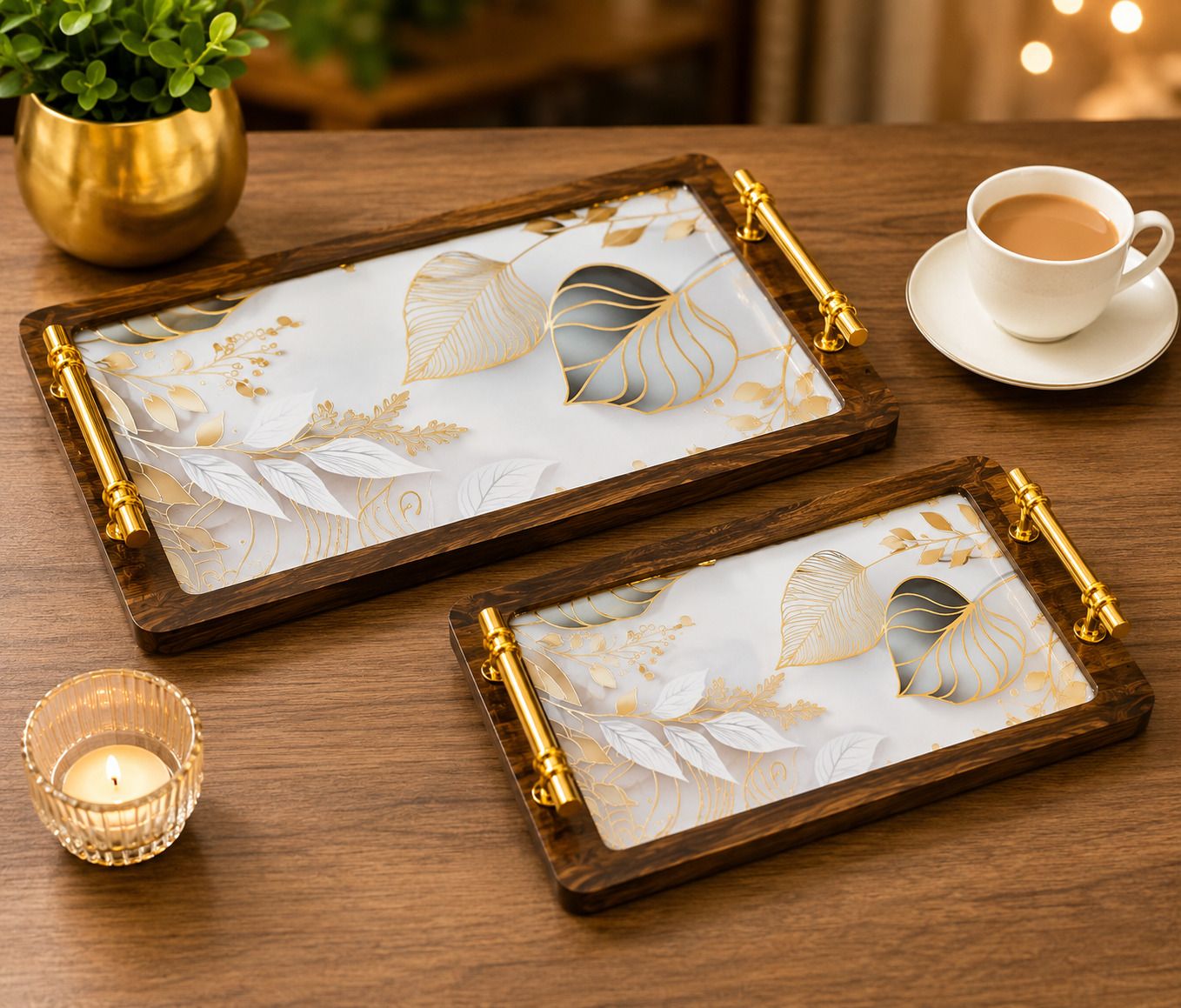 Da Aura Golden Leaf 3626 Tray Serving Set-picture-43